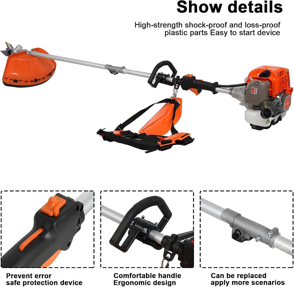 5 in 1 Weed Eater Gas Powered - 52CC 2-Stroke Gas Hedge Trimming Tools, Weed Wacker, String Trimmer, Brush Cutter, Edger, Pole Saw Pruner with Extension Pole with EPA & CE-MD Certification