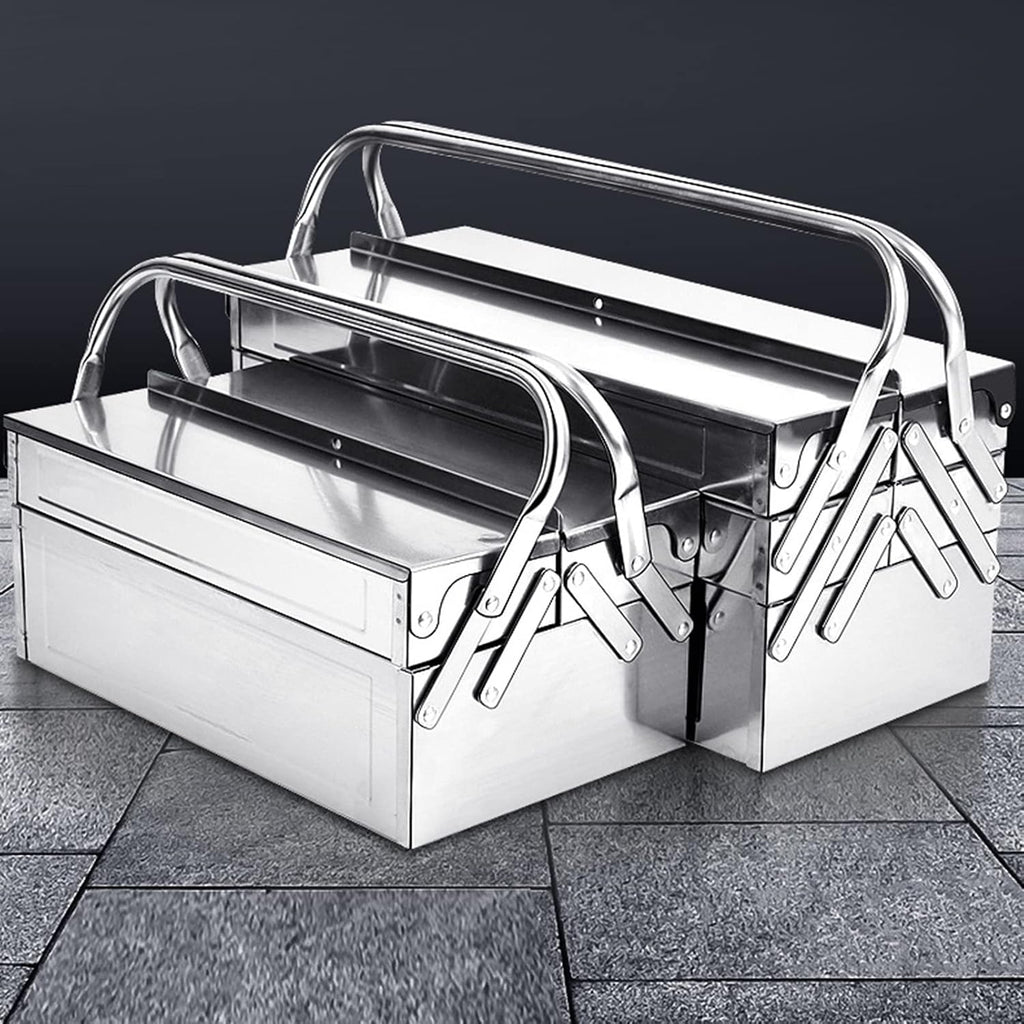 Metal Tool Box, 3-Layer 5-Tray Cantilever Tool Box Stainless Steel Portable Folding Auto Maintenance Storage Organizer Cantilever Toolbox for Garage Trunk(460 x 210 x 200mm)
