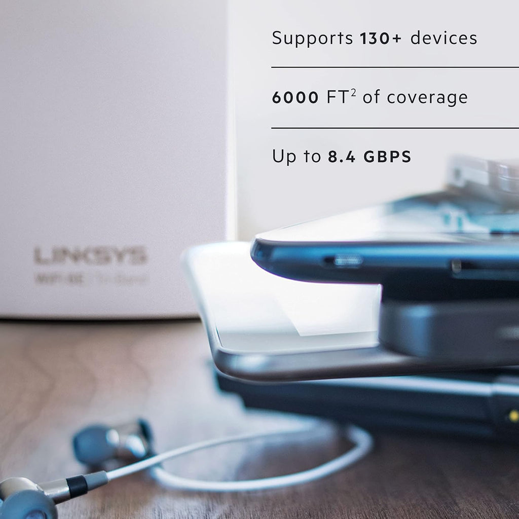 Linksys MX8502 Atlas WiFi 6E Router Home WiFi Mesh System, Tri-Band, 6,000 Sq. ft Coverage, 130+ Devices, Replaces Routers and Extenders, Gaming & Streaming, Speeds up to (AX8400) 8.4Gbps - 2PK