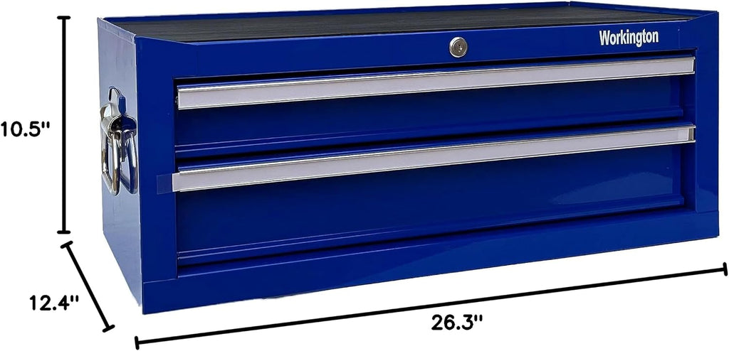 Workington Industrial 2 Drawers Portable Metal Intermediate Box, 26' Middle Tool Chest Cabinet with Ball Bearing Drawer Slides, Steel Tool Storage Box Organizer 4008 Blue