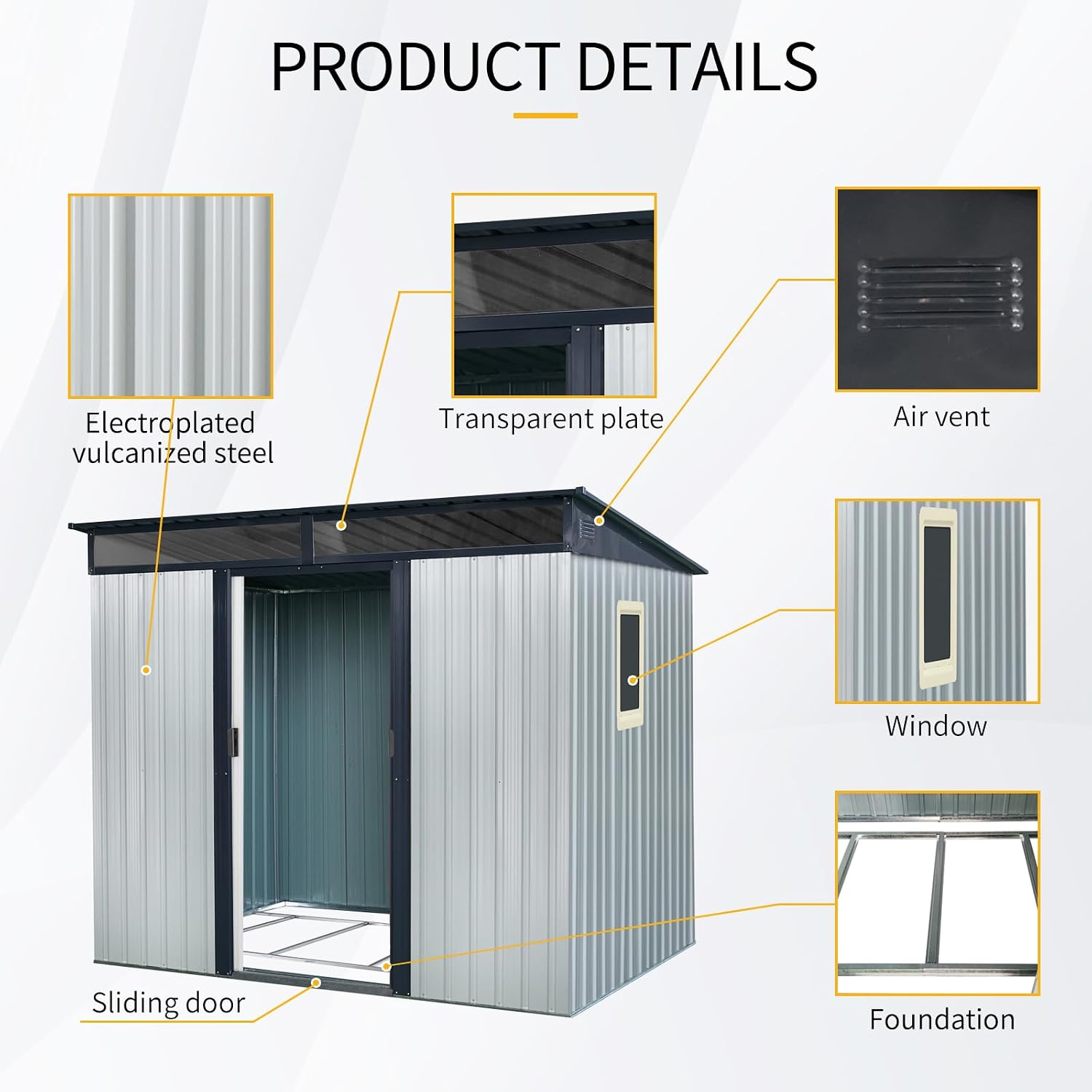 6x8 FT Outdoor Storage Shed, Metal Garden Shed with Frame Floor, Outside Tool Shed with Window, Waterproof Storage Building with Lockable Doors & Sloped Roof for Backyard, Patio, Lawn, White+Black