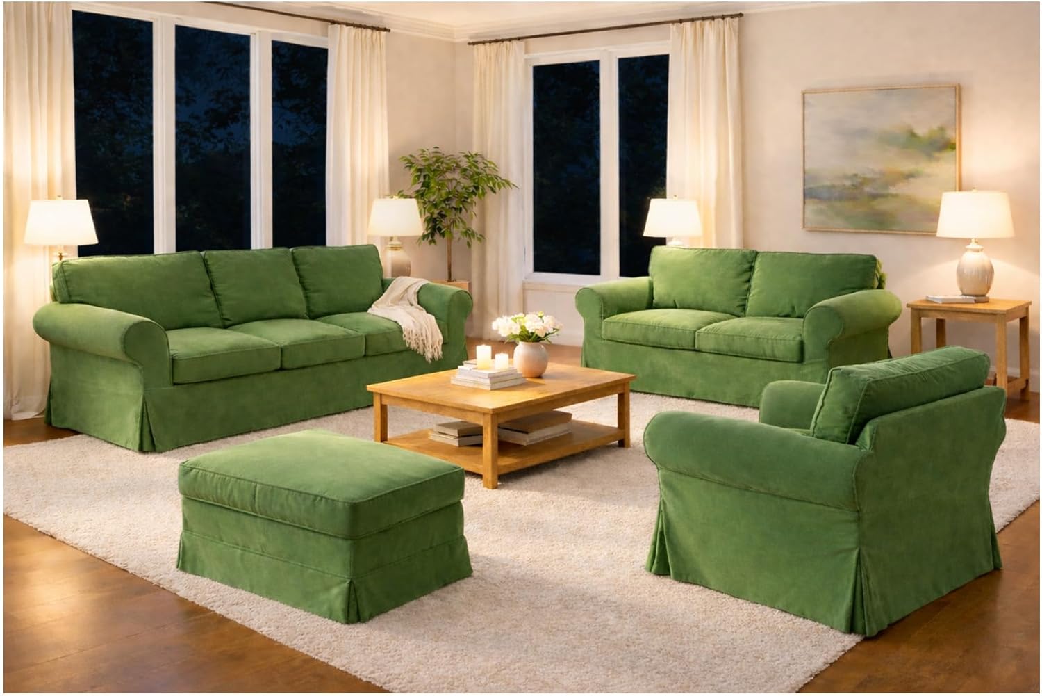 Heavy Duty UPPLAND (Not EKTORP) Sofa Cover Replacement Compatible with IKEA UPPLAND 3 Seat Sofa, Loveseat, Armchair, Sectional Corner, or Footstool Slipcover Only (Uppland 3 Velvet Light Green)