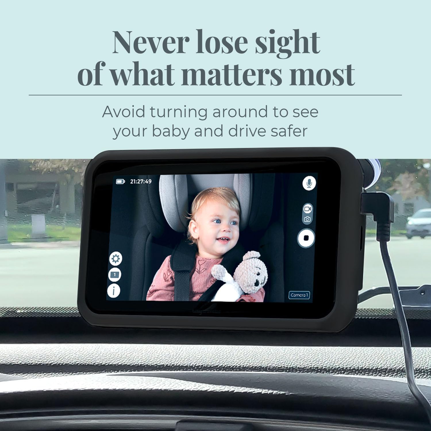 Tiny Traveler Baby Monitor - Tiny Wireless Basic Kit (TT002PBB) with Power Bank - Wireless Baby Car Monitor Camera, 8 Hours Power Bank, Night Vision, Video Record & Share, 5' Touchscreen LCD - Black