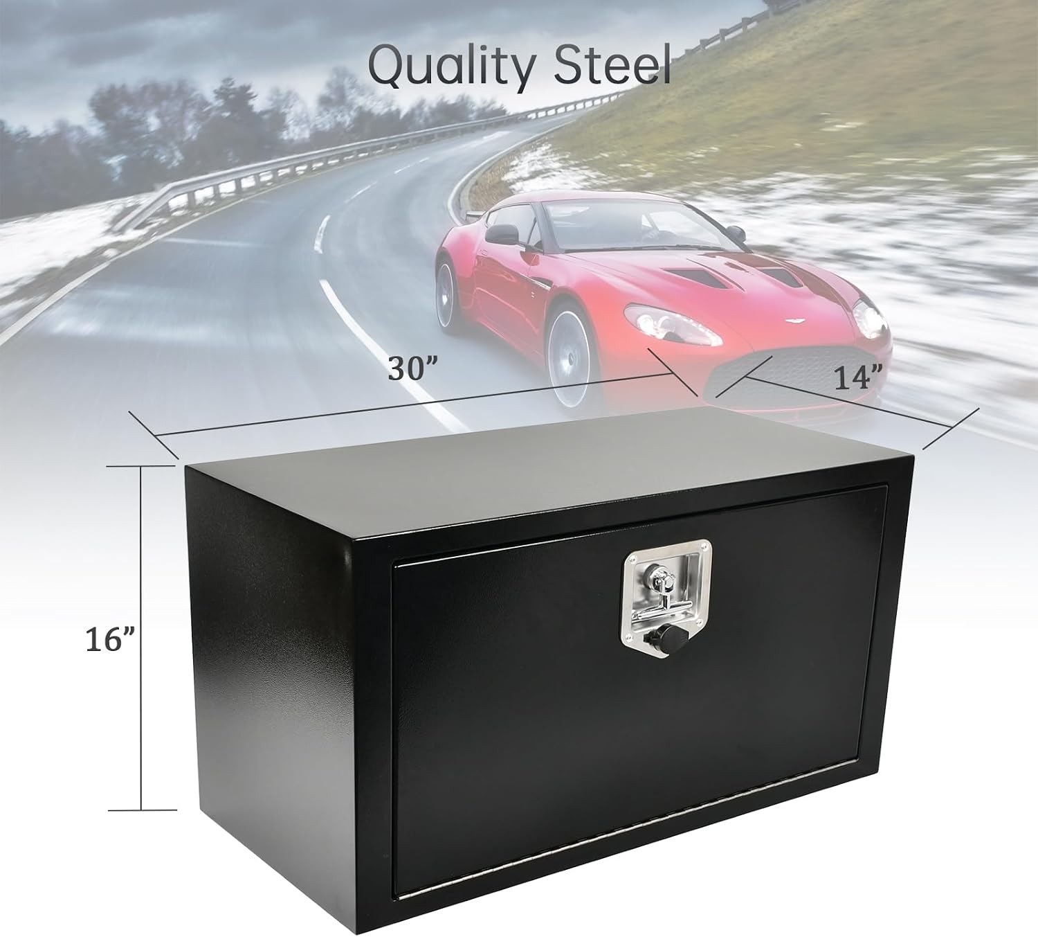 30'' Inch Steel Underbody Truck Tool Box & T-Handle Latch Heavy Duty for Trucks Trailers RV ATV Pickup Trucks Flatbeds Organization Storage Job Tool Chest -30'(L) x 14'(W) x 16'(H) Black