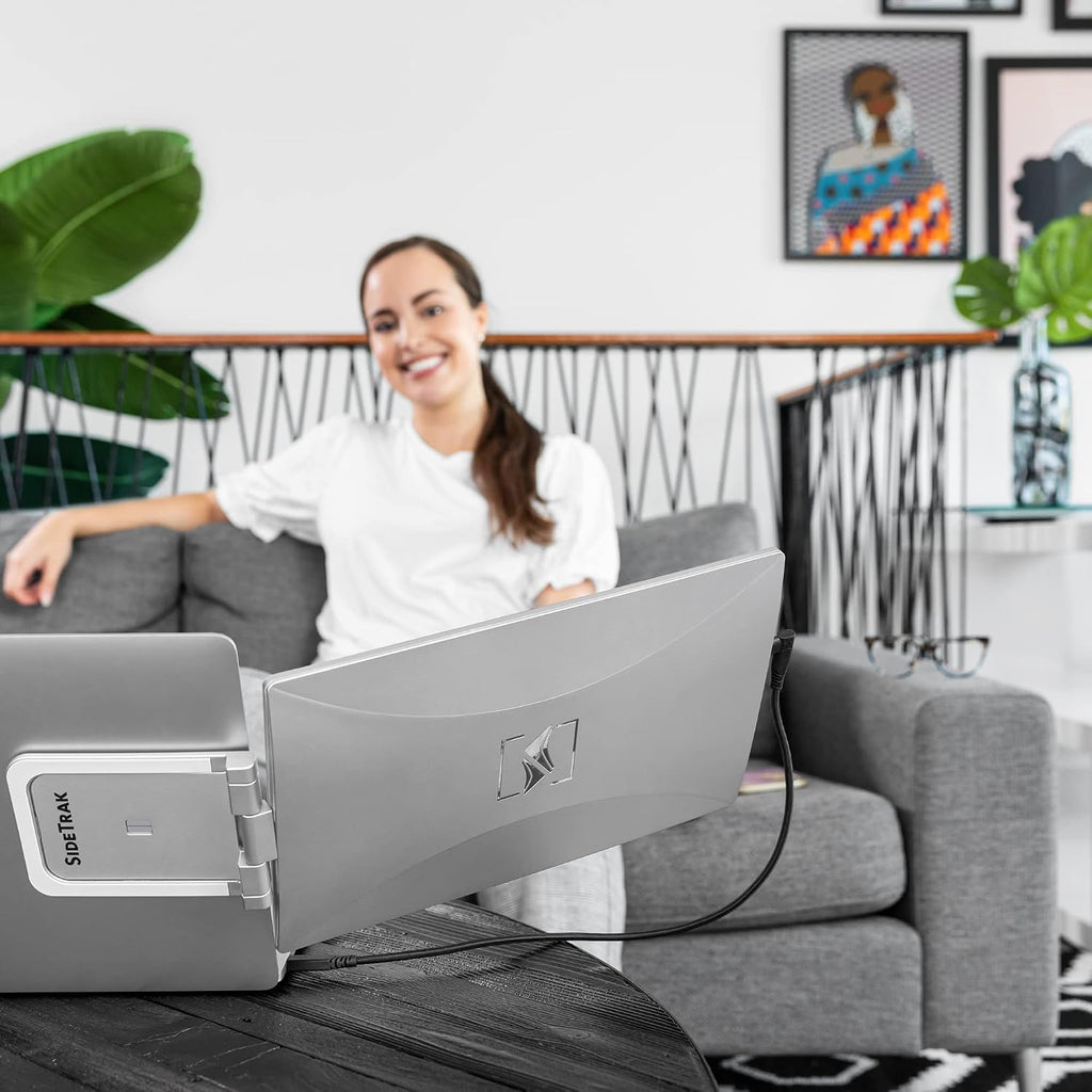 SideTrak Swivel 14' Patented Attachable Portable Monitor for Laptop | FHD TFT Laptop Dual Screen | Mac, PC & Chrome Compatible | Fits All Laptops | Powered by USB-C® or Mini HDMI (Light Silver)