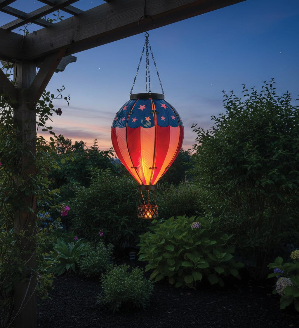 Regal Art & Gift Hot Air Balloon Solar Lantern – Hanging Solar-Powered LED Lights, Waterproof Portable Decorative Outdoor Lamp Made of Metal & Glass for Garden, Patios & Pathway – Americana (X-Large)