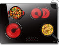 Hobsir 30 Inch Electric Cooktop, 4 Burners Cooktop, Electric Stove Top Burner, 6800W Drop-in Ceramic Stove Top with Glass Metal Frame, Timer, Safety Lock, 220-240V, Hard Wired (No Plug) Cooktops