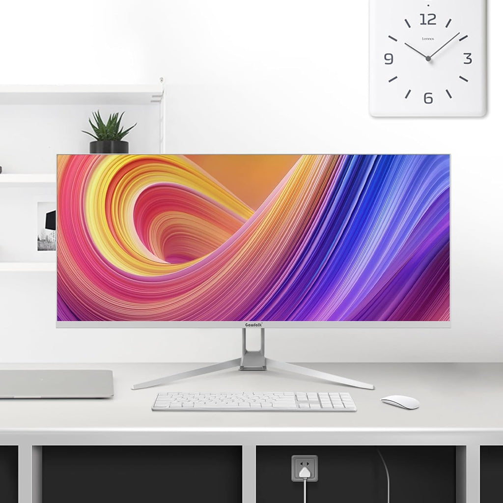 Gawfolk 34 Inch IPS Ultrawide 120Hz Gaming Computer Monitor, 21:9 UWFHD (2560x1080) PC Screen, 120% sRGB, Adaptive Sync, 178° Viewing Angle, Display Port, HDMI, Compatible with Wall mounting - White