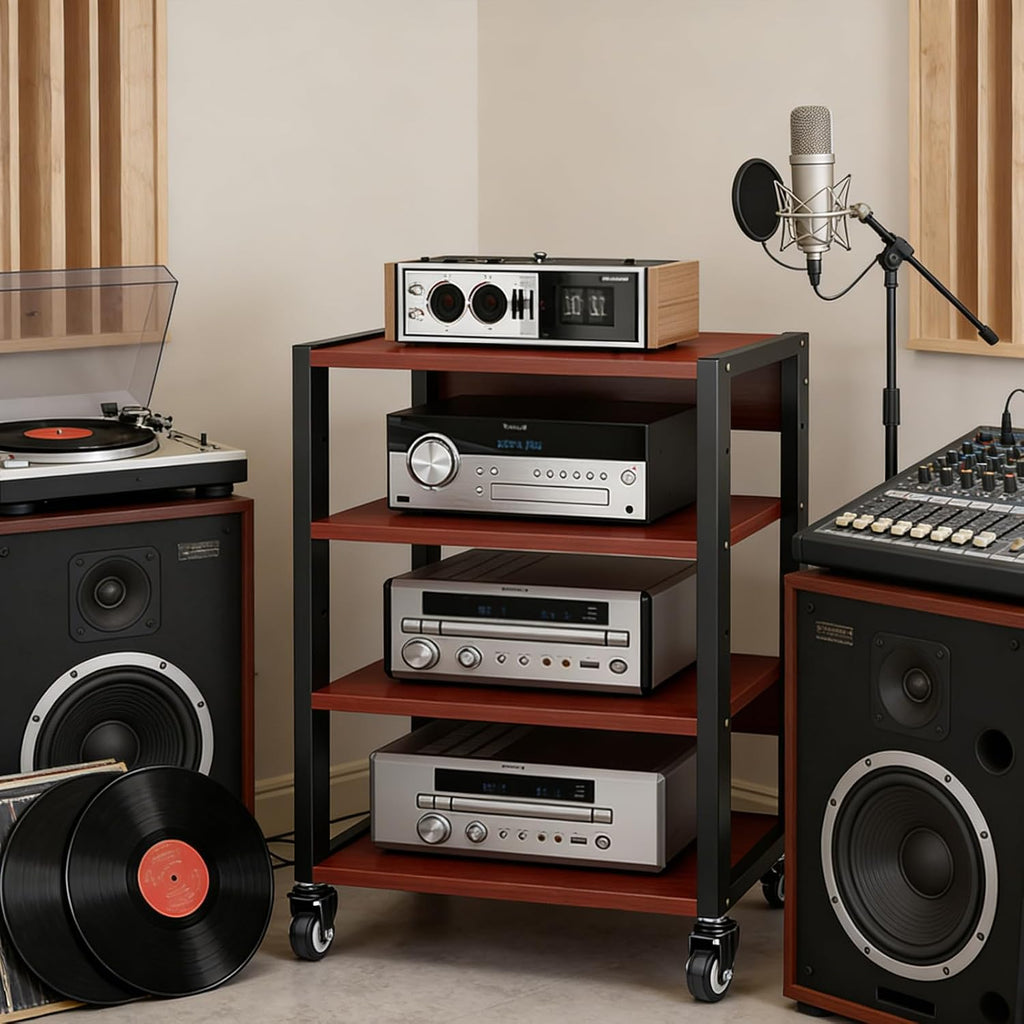 3/4/5Tier Media Rack with Shelf Height Adjustable Component Cabinets, Floor Standing Removable Stereo Cabinet Corner, Av Component Media Racks for Home, Office, and Theatres (4 Tier-YM)