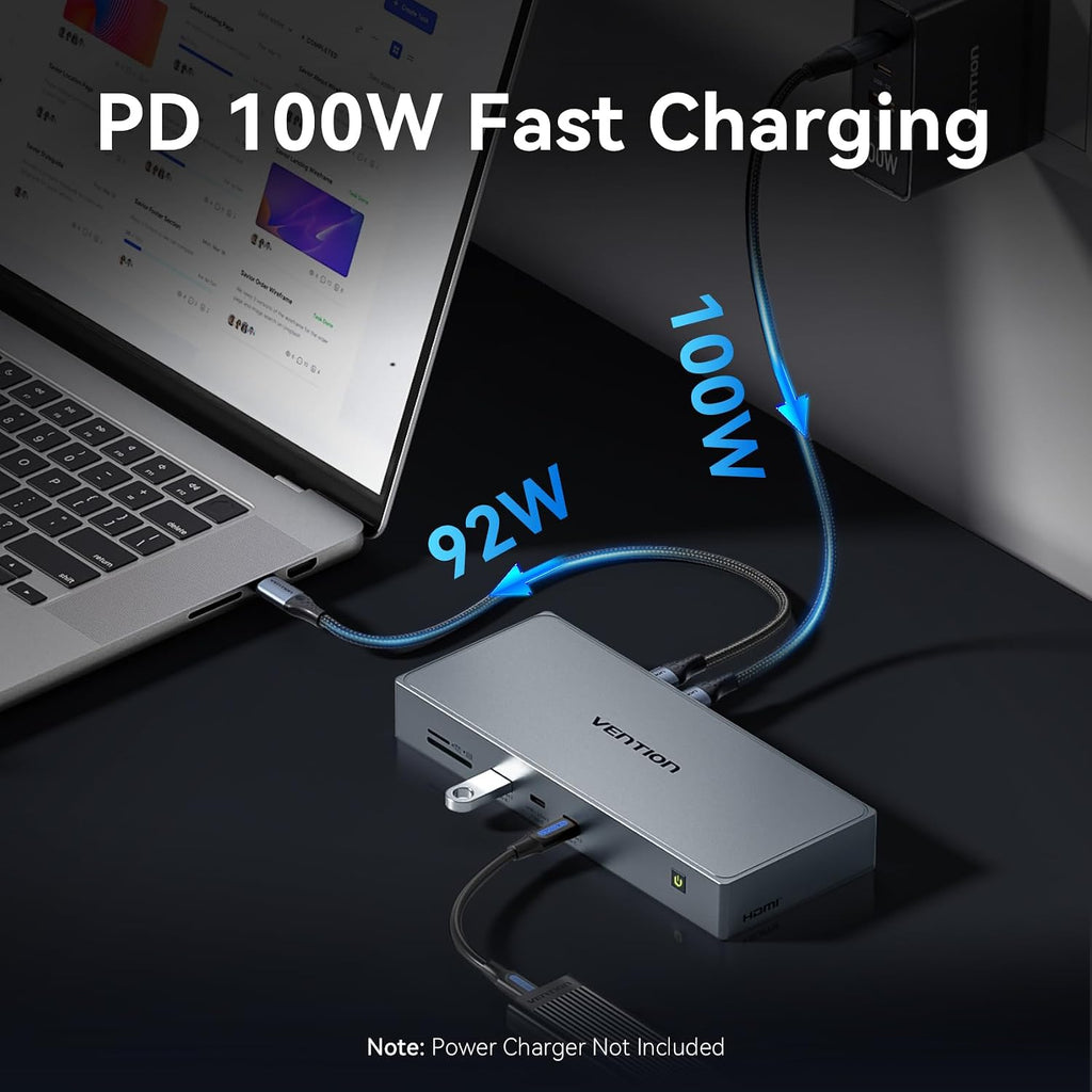 VENTION 11-in-1 DisplayLink Docking Station 3 Monitors with USB 3.2 A/C for MacBook/Dell/HP,USB C Laptop Docking Station Dual Monitor,4K@60Hz HDMI,DP,PD 100W, RJ45,SD/TF with USB-C Cable