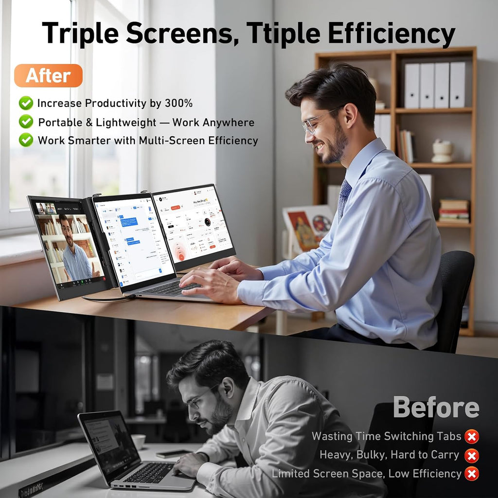 Vixtan 2.2lb Ultra-Light Laptop Screen Extender, 14' Triple Portable Monitor for Laptop, Ultra-Thin 1080P FHD Monitors for 13-17.3' Laptops, Triple Monitor Extended for Windows/Mac/Chrome