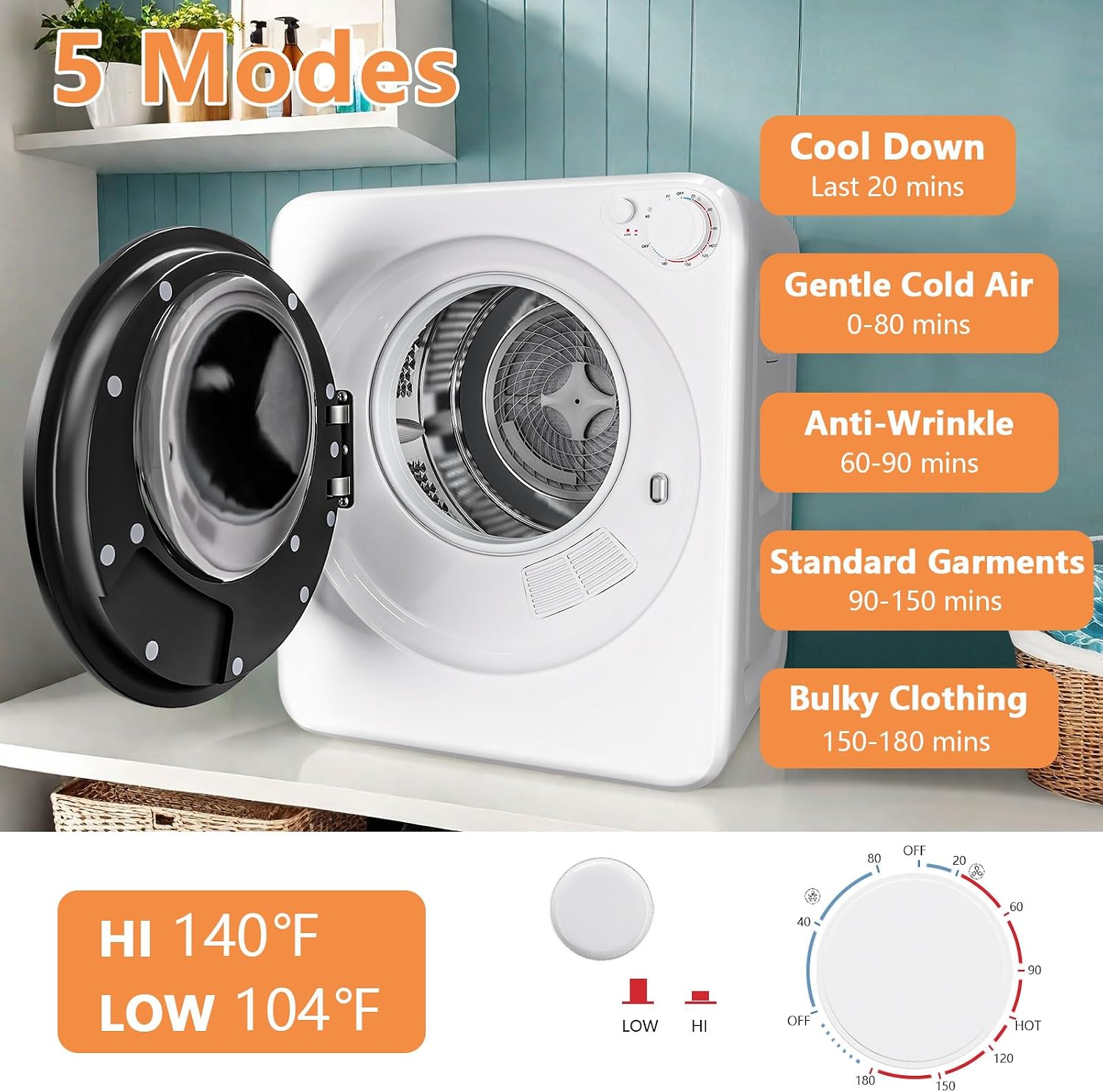 DOGHLY Portable Washer and Dryer Combo Set, 1.6 Cu.Ft Portable Clothes Dryers,22 lbs Twin Tub Washing Machine, Compact Washer and Dryer for Apartment, RV, Dorm