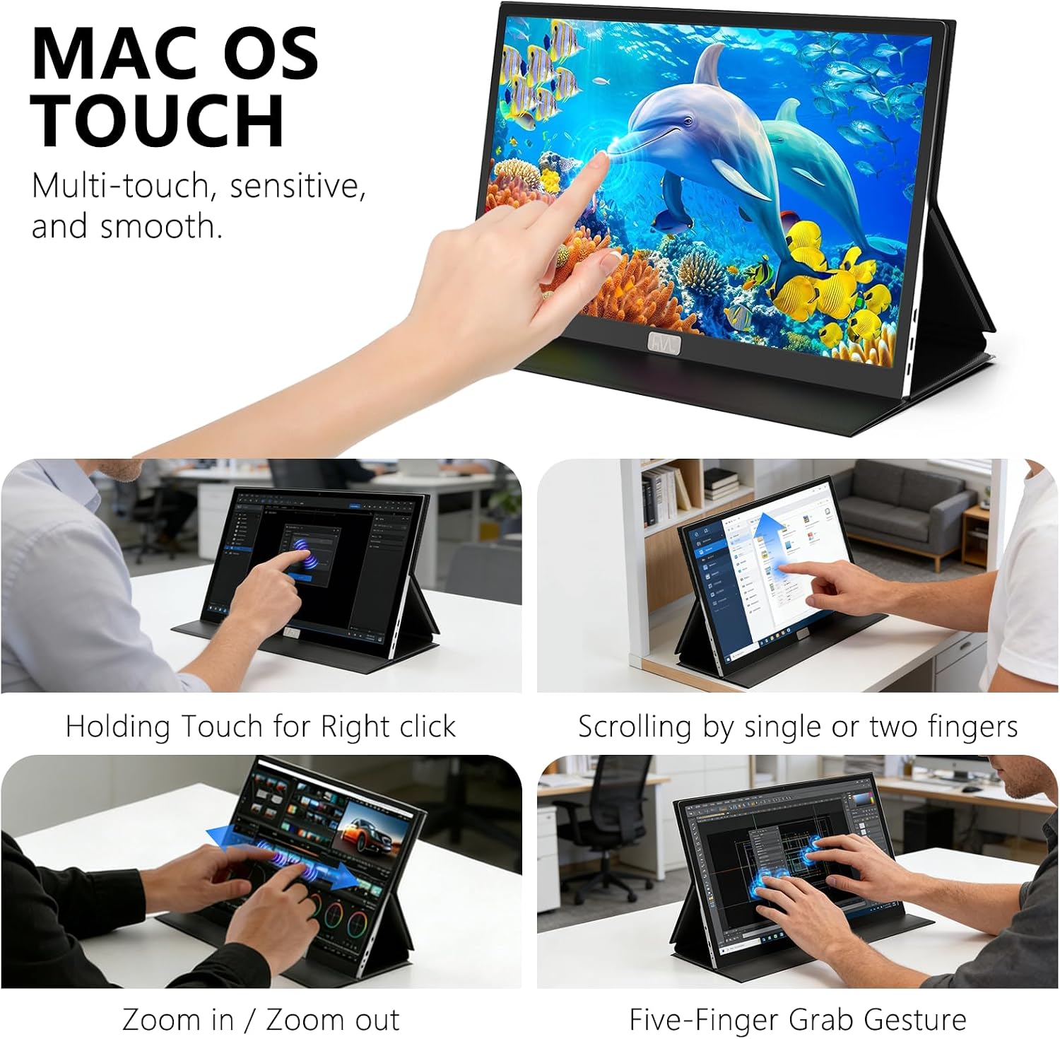 Portable Monitor,4K Portable Touchscreen Monitor,15.6' High Resolution Monitor,IPS External,Touchscreen HDR HDMI USB-C Travel Monitor for Laptop MacBook Pc Surface PS5 Xbox (15.6')