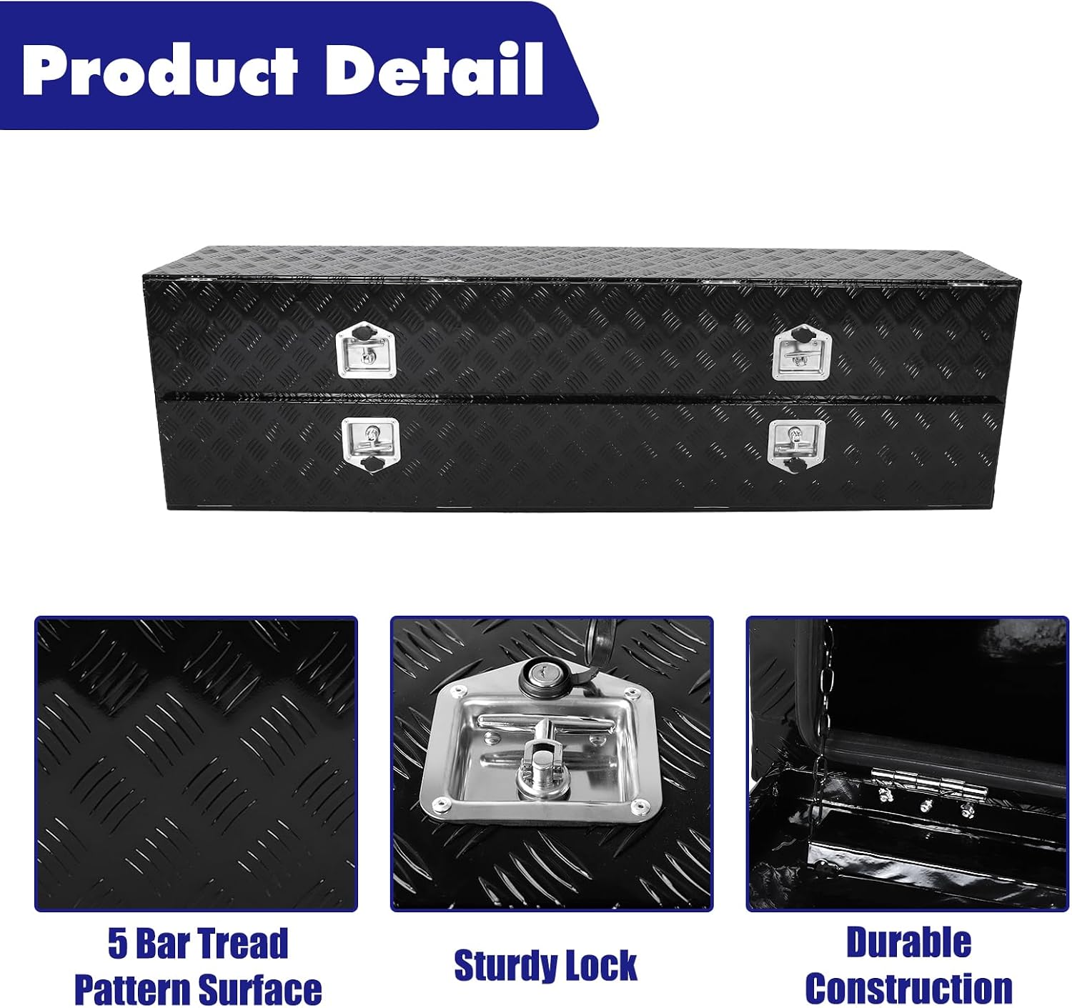 Aluminum Truck Tool Box w/Two Door,5 Bar Tread Truck Storage box w/Lock For Organization,Multifunction Black 72'x21'x15' Truck Toolboxes, For Truck,Trailer,RVs,Toolroom,Garage.