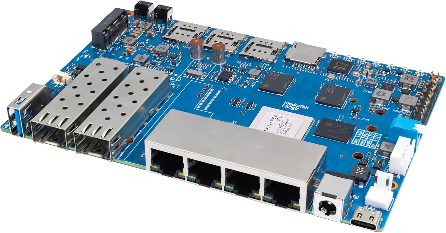 Banana Pi BPI-R4 WiFi 7 Wireless Dual-Band WiFi Router Board OpenWRT, with MediaTek MT7988A (Filogic 880) SoC, Support 2X 10GbE SFP and 4X GbE Gigabit Ethernet for NAS Smart Home Gateway (Bundle3)