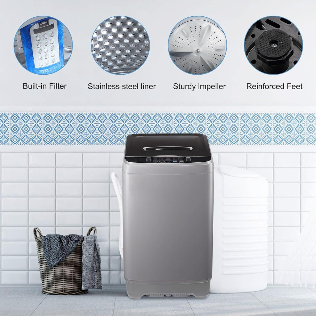 Washing Machine Washer Machine, 17.7lb/1.25cu.ft Washer Dryer Combo All In One (Semi-Dry) Apartment Dorms Laundry Compact Portable Gray, LED Display, 8 Water Levels, 10 Wash Programs