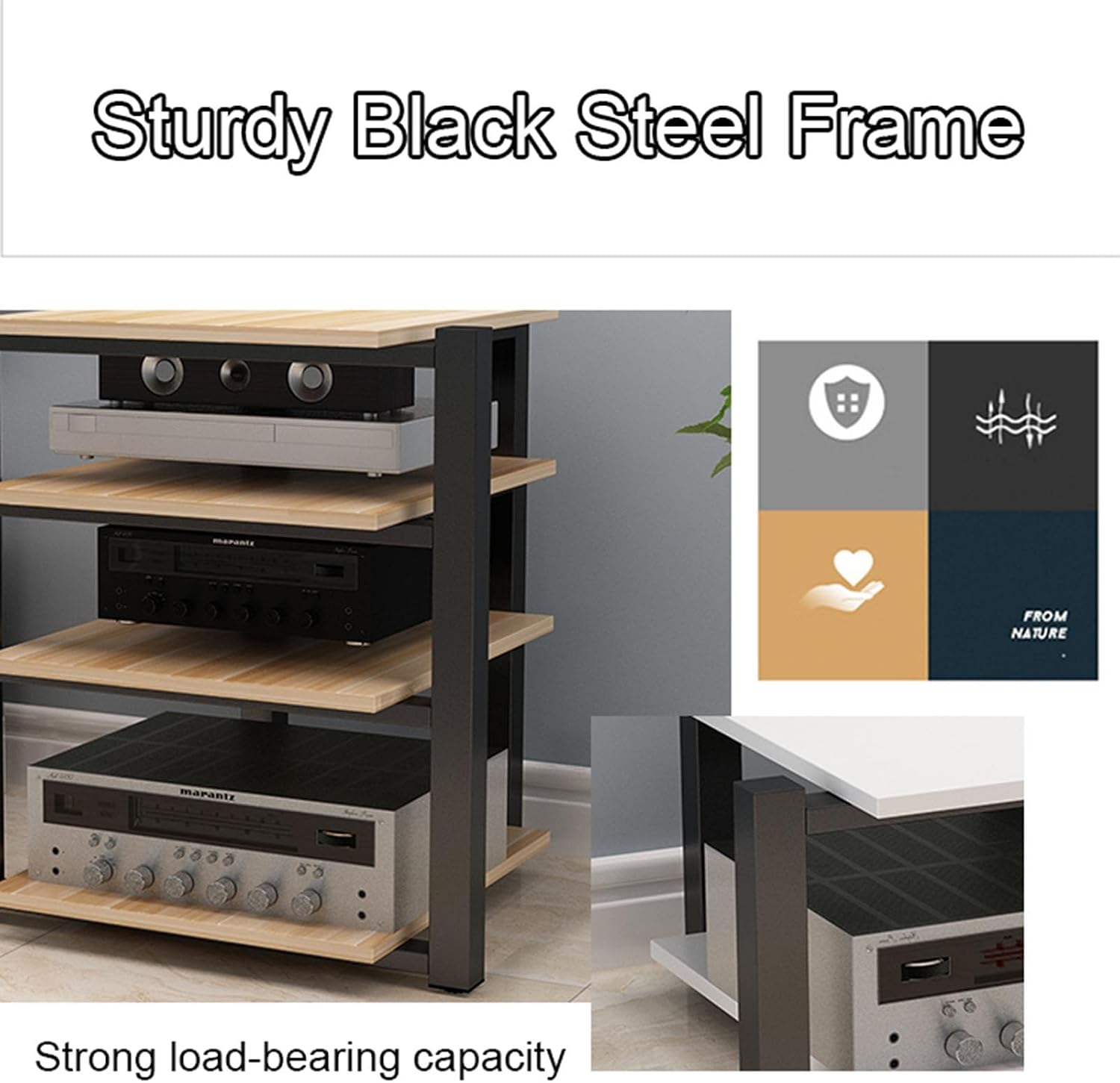 3/4-Tier Media Stand Modern AV Component Cabinet CD Player Stand Corner Audio Rack Tower Wooden Stereo Equipment Storage Cabinet for Home/Office/Theater,D-3-Tier