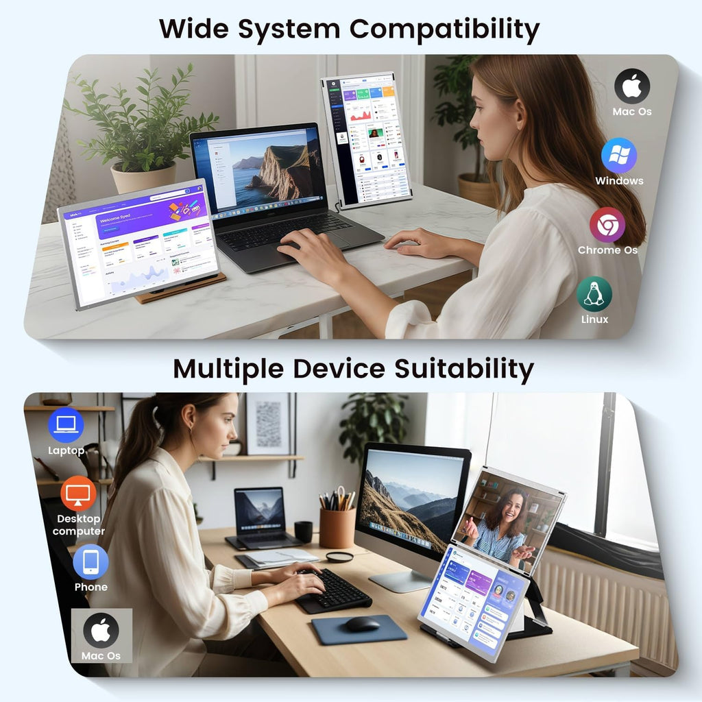 15.6' Laptop Screen Extender, 1080P FHD Laptop Monitor Extender with 120% sRGB, 235°Rotation Detachable Dual Monitor, Plug & Play, Triple Screen Compatible with Windows, Mac, Chrome