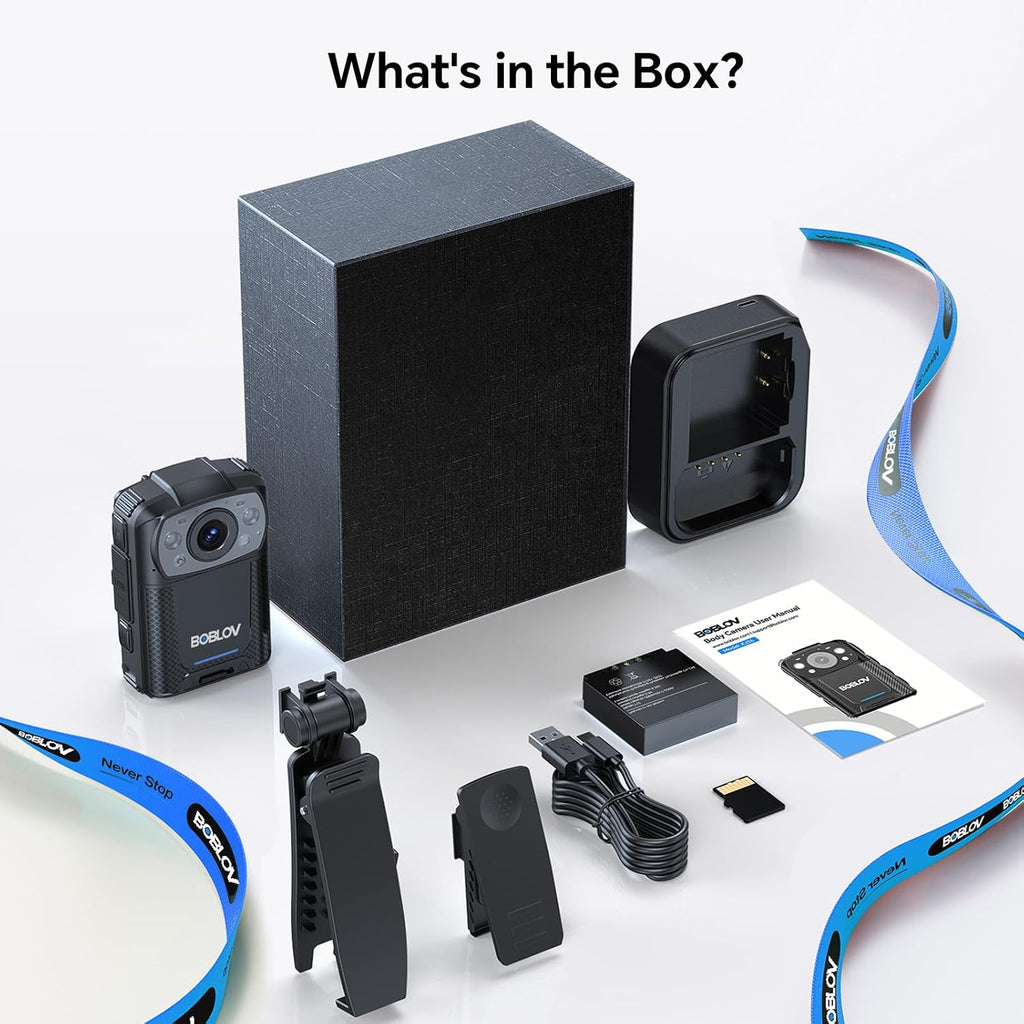 BOBLOV KJ26 2K Body Camera with Dual 2000mAh Batteries & Charging Base, 8H Continuous Recording, Night Vision, and 360° Rotatable Clips for Law Enforcement, Security & Outdoor Use (256GB)