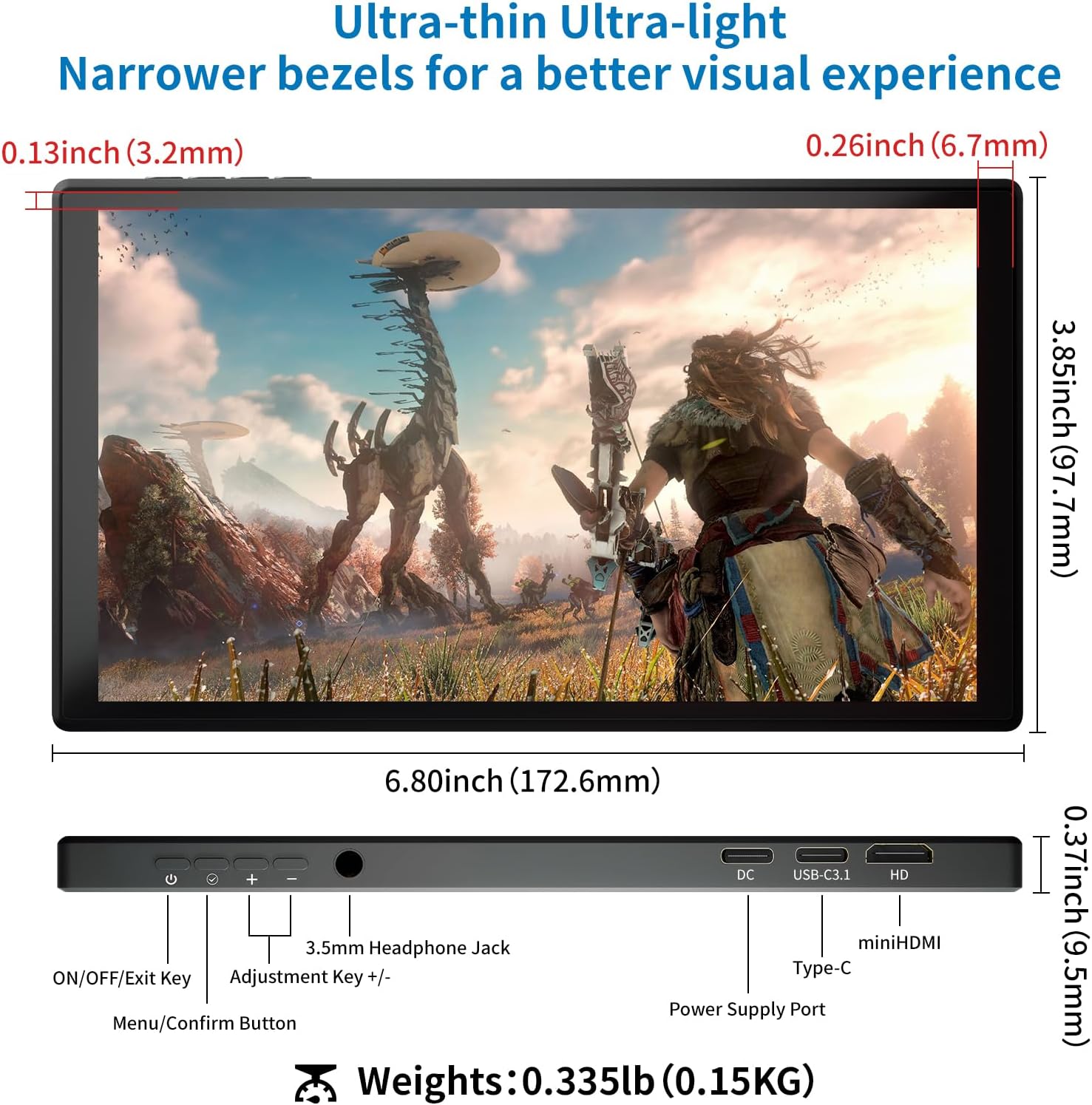 7 inch Portable Touchscreen, Mini 1080P 60Hz USB C HDMI Monitor, Ultra Thin Lightweight IPS LCD Display Second Screen for Gaming, Working, PS5, Xbox, Laptop, PC
