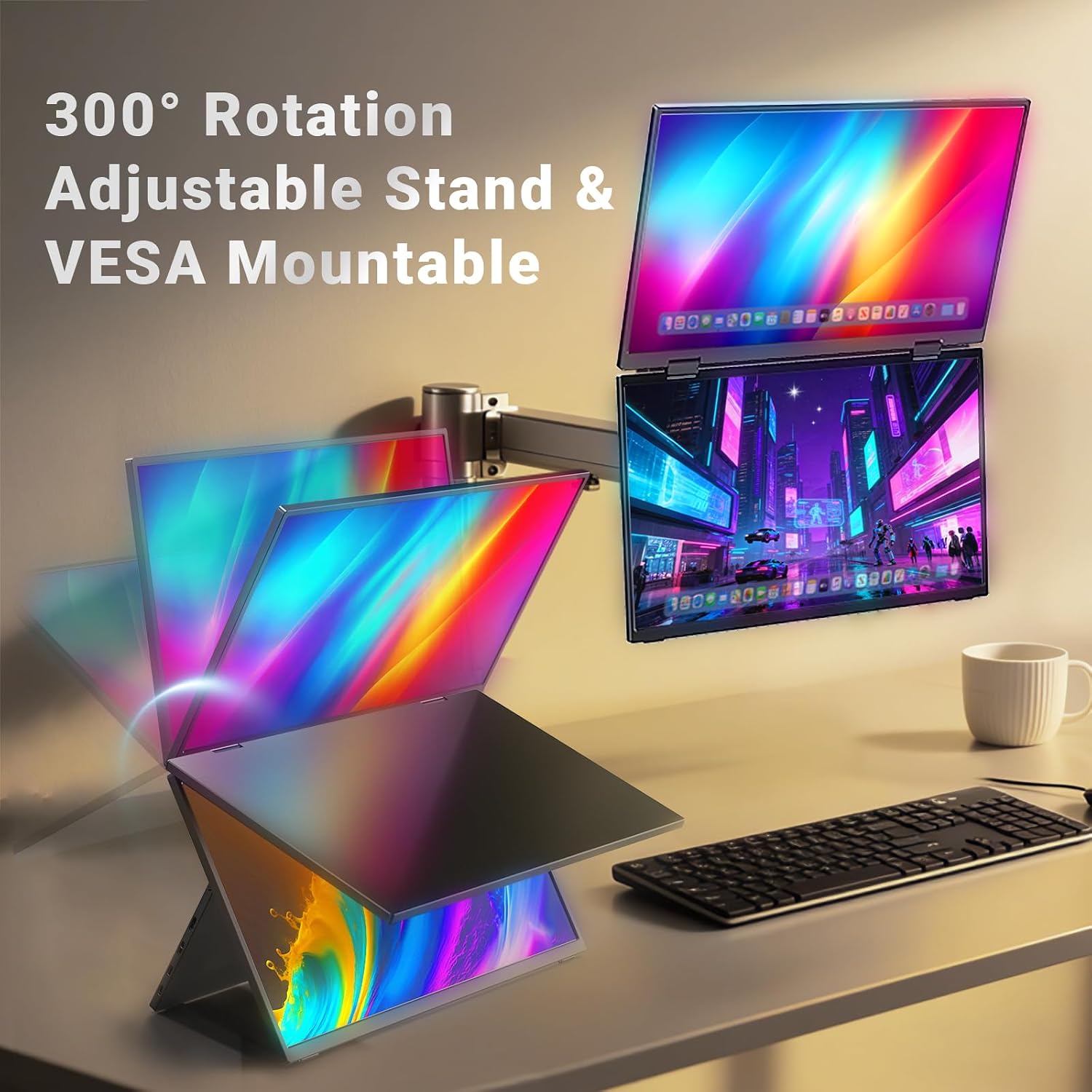 MINIX SF15 FOLD Dual 15.6' Foldable Portable Monitor, 1080P FHD, 300 nits, 100W PD, Low Blue Light, Recyclable Metal, Type-C & HDMI for Laptops, Study, Creative Projects, Office Collaboration
