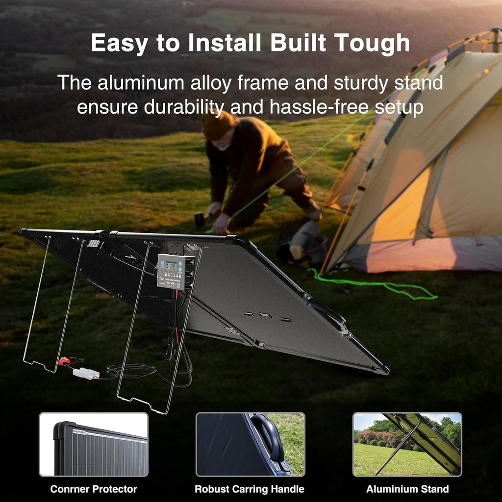 ACOPOWER 200W Mono Lightweight Portable Solar Panel Kit, 200 Watt Solar Suitcase, Waterproof 20A 12V LCD Charge Controller for Camping , RV, Black