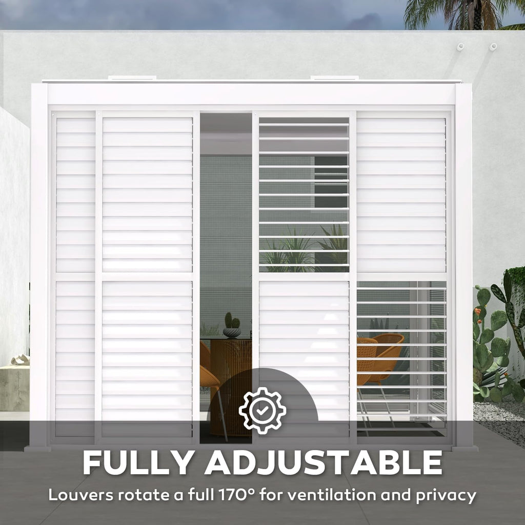 Mirador Accessory - 10' Sliding Louver Door for Mirador Pergola 111 Series, 4 Panel Detachable Moveable Sun Shade Privacy Door, White