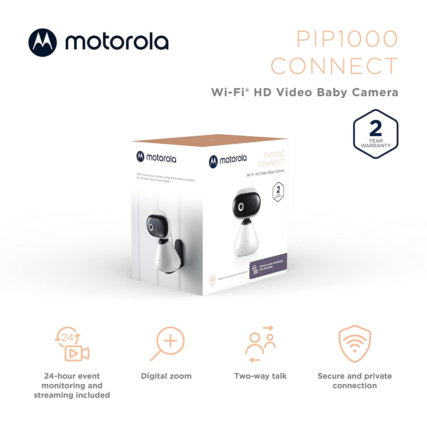 Motorola Nursery Baby Monitor WiFi HD with Camera and Audio, Private Connection, 2-Way Audio, Digital Zoom, Temperature Sensor, Lullabies, Night Vision, PIP1000