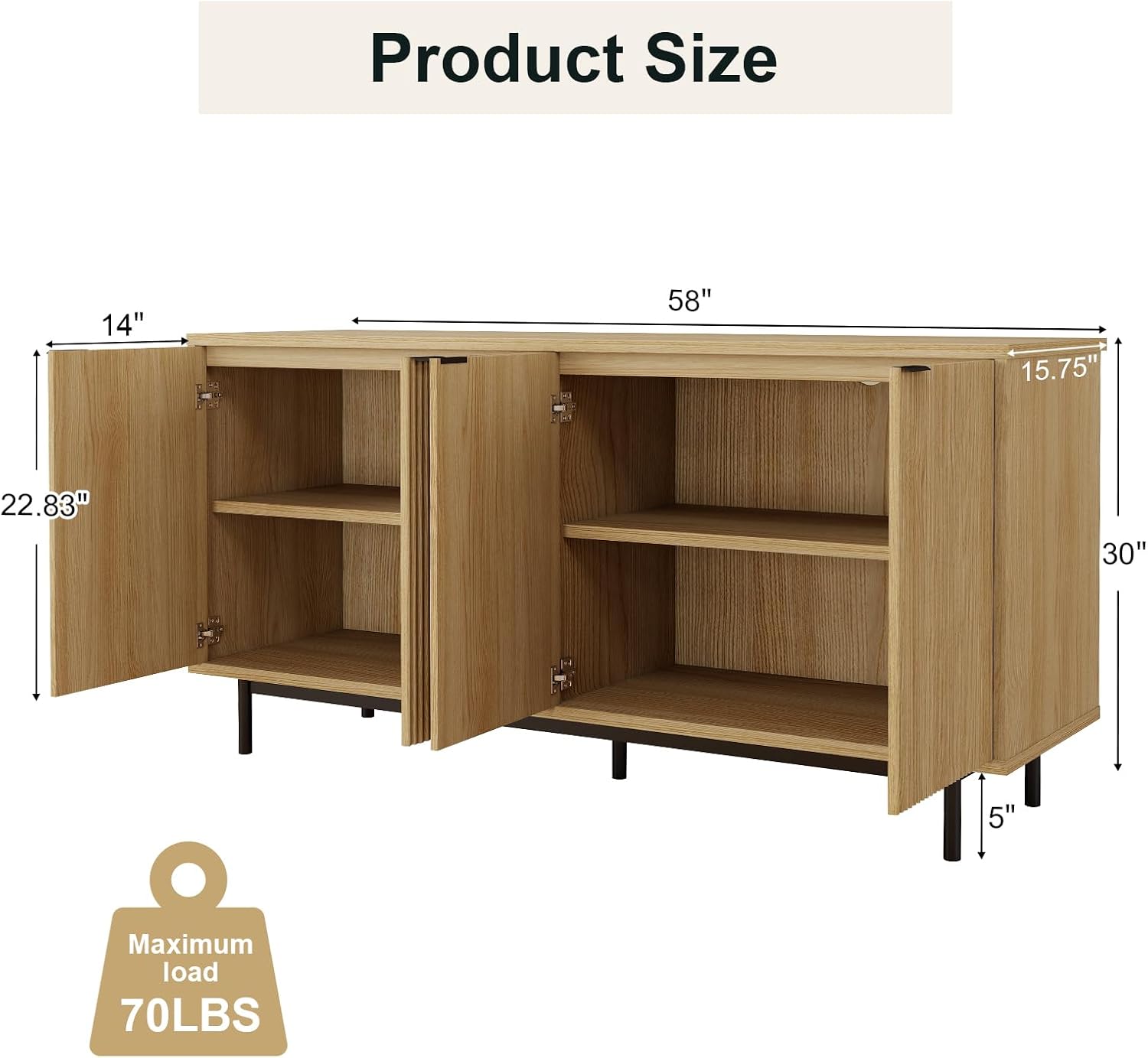 Vipbear Modern TV Stand for 65 Inch TV,Entertainment Center with Storage Cabinets and Adjustable Shelves, Media Console Table, Wood Television Furniture for Living Room, Bedroom, Natural Wood