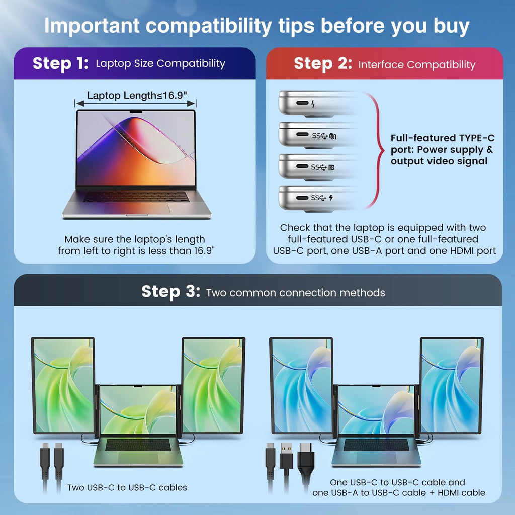 FLYTOCCA 16' Laptop Screen Extender, Updated 1200P FHD Portable Monitor with 16:10 Aspect Ratio Screen, Rotation Detachable Screen, Laptop Monitor Extender Compatible with Windows, Mac, Chrome