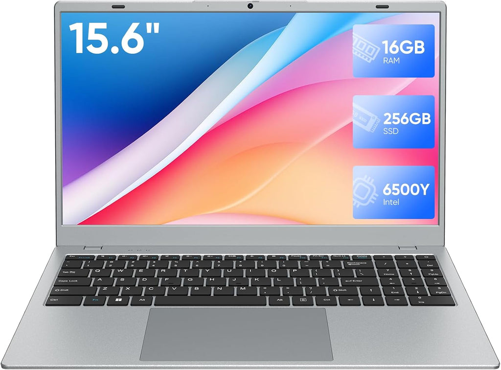 Laptop Computer, 16GB RAM 256GB SSD Laptops, 6500Y Processor (up to 3.4GHz), 15.6' FHD IPS Display, Laptop for Student and Business, WiFi 5, BT 5.0, Sliver
