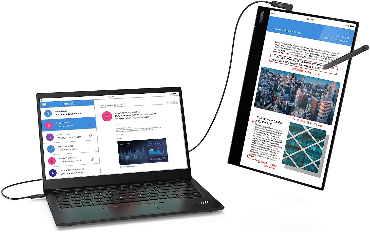 ThinkVision M14t USB-C Mobile Monitor with Touch Screen - Black