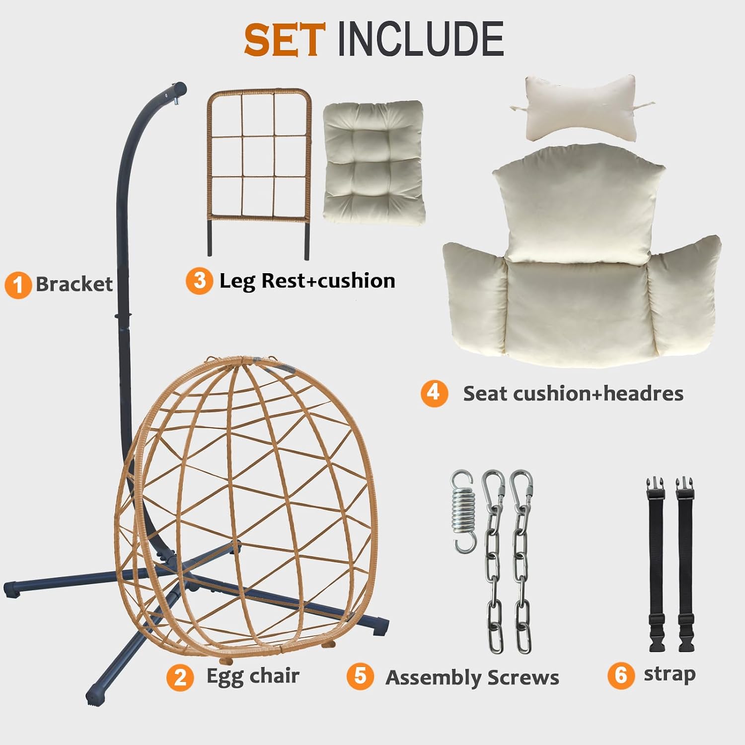 Outdoor Egg Chair with Sturdy Tripod Hammock Leg Rest and Hanging Lounge Chair Swinging Rattan Wicker Swing for Cozy Bedroom Balcony Garden Patio Porch Indoor Use