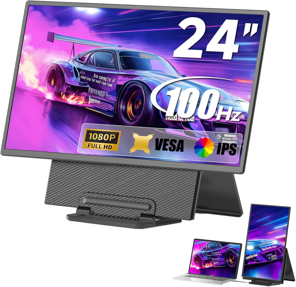 Portable Monitor, 24 inch 1080P FHD 100Hz Laptop Screen Extender, Large Gaming Monitor IPS Display for Laptop, Desktop, MacBook, PS4/5 with Kickstand VESA Compatible