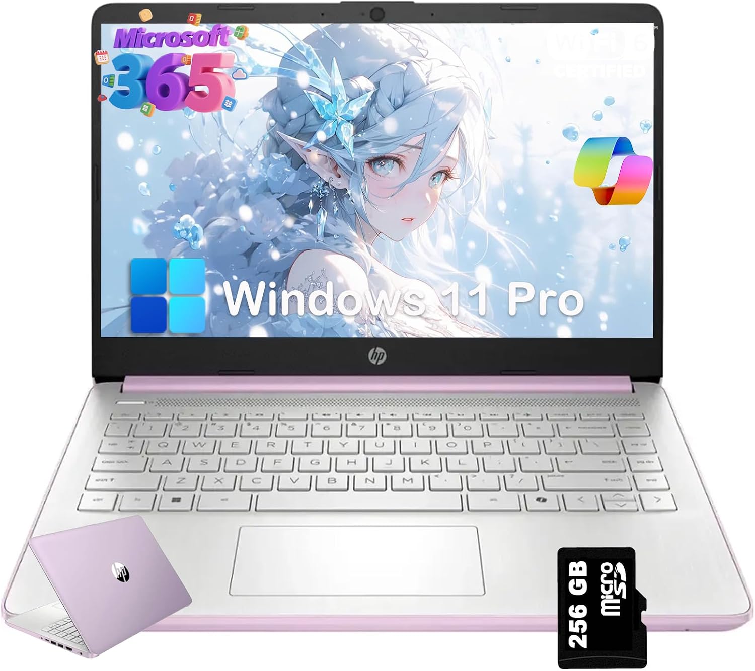 HP 2025 New 14 Laptop for Student & Business - AI-Powered 1-Y Office 365, Intel Quad-Core CPU, Ultra-Light, 16GB RAM, 384GB Storage (128GB UFS+256GB SD Card), 14 inch LED, Win 11 Pro, Honey Lavender