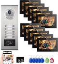 Wired Apartment Video Intercom System,1080P HD Video Doorbell, Compatible with 10 Units 7-inch Touchscreen,Supports Motion Detection,Two-Way Audio,Tuya Smart Home