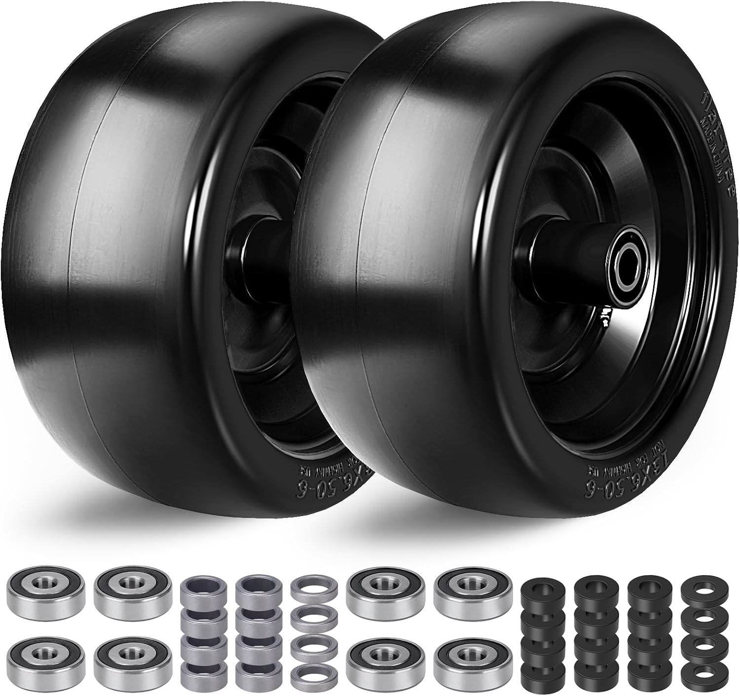 2 Pcs Upgrade 13x6.50-6 Lawn Mower Tires Flat Free,13x6.5-6 Tire and Wheel with 3/4'& 5/8' Bearing,5.5'-7.5' Centered Hub,13x6.5-6 Zero Turn Mower Front Tire for Residential and Commercial Garden Lawn