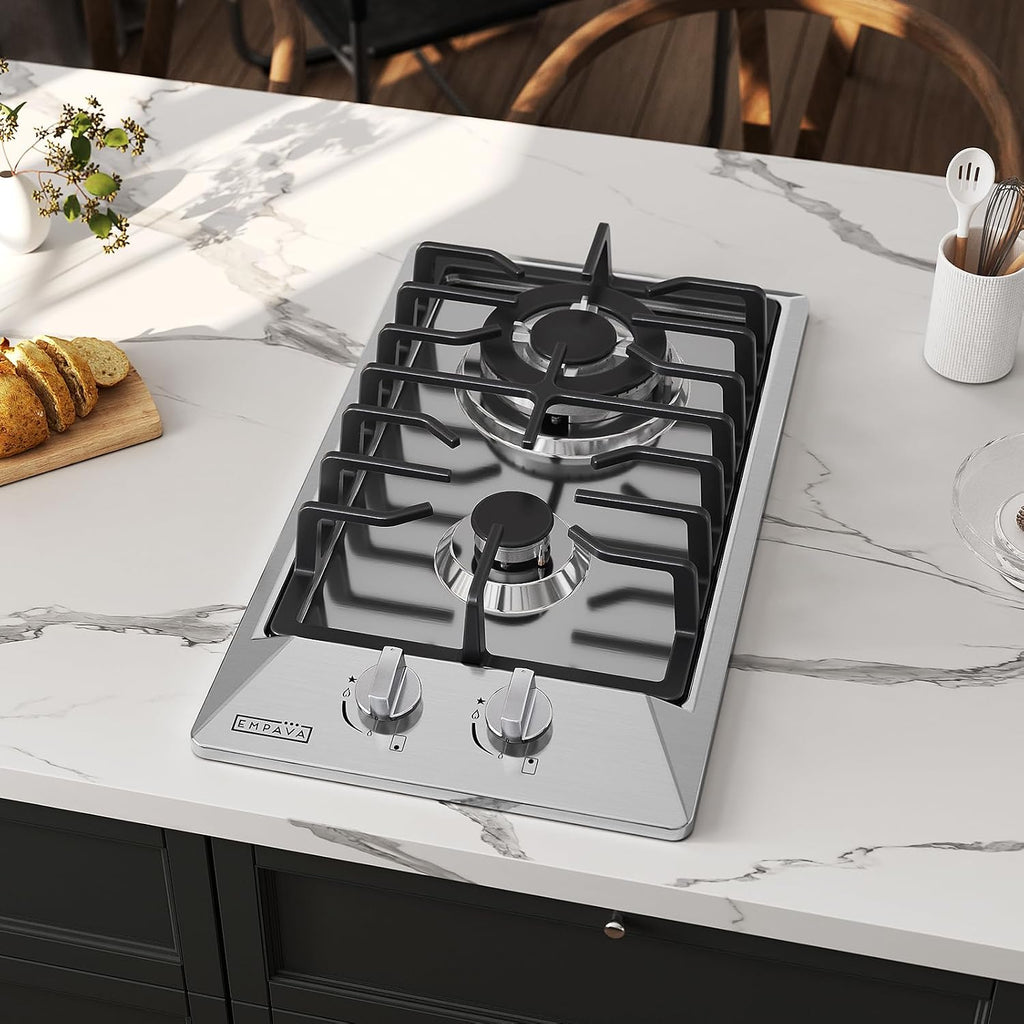 Empava 12 in. Gas Stove Cooktop 2 Italy Sabaf Sealed Burners NG/LPG Convertible in Stainless Steel