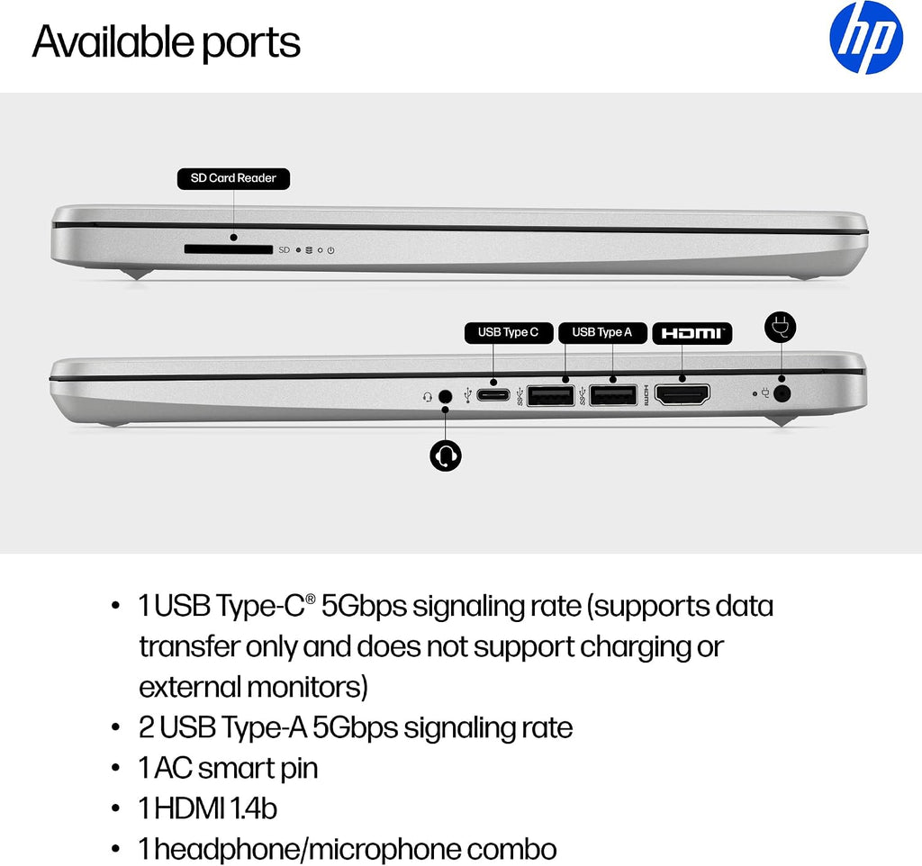 HP 14 inch Laptop, HD Display, Intel Core i3-1215U, 8 GB RAM, 256 GB SSD, Intel UHD Graphics, Windows 11 Home in S Mode, Natural Silver, 14-dq5009nr