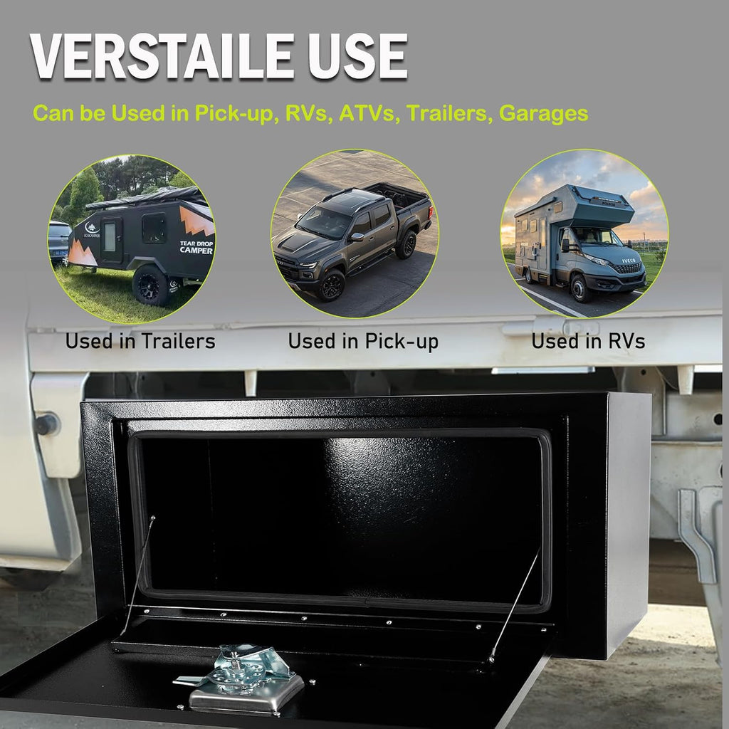 24 Inch Underbody Truck Tool Box with T-Handle Lock,Heavy Duty Truck Storage Organizer Tool Box Chest For Storage Smooth Surface Waterproof, 24'x 12'x 14' inch Black
