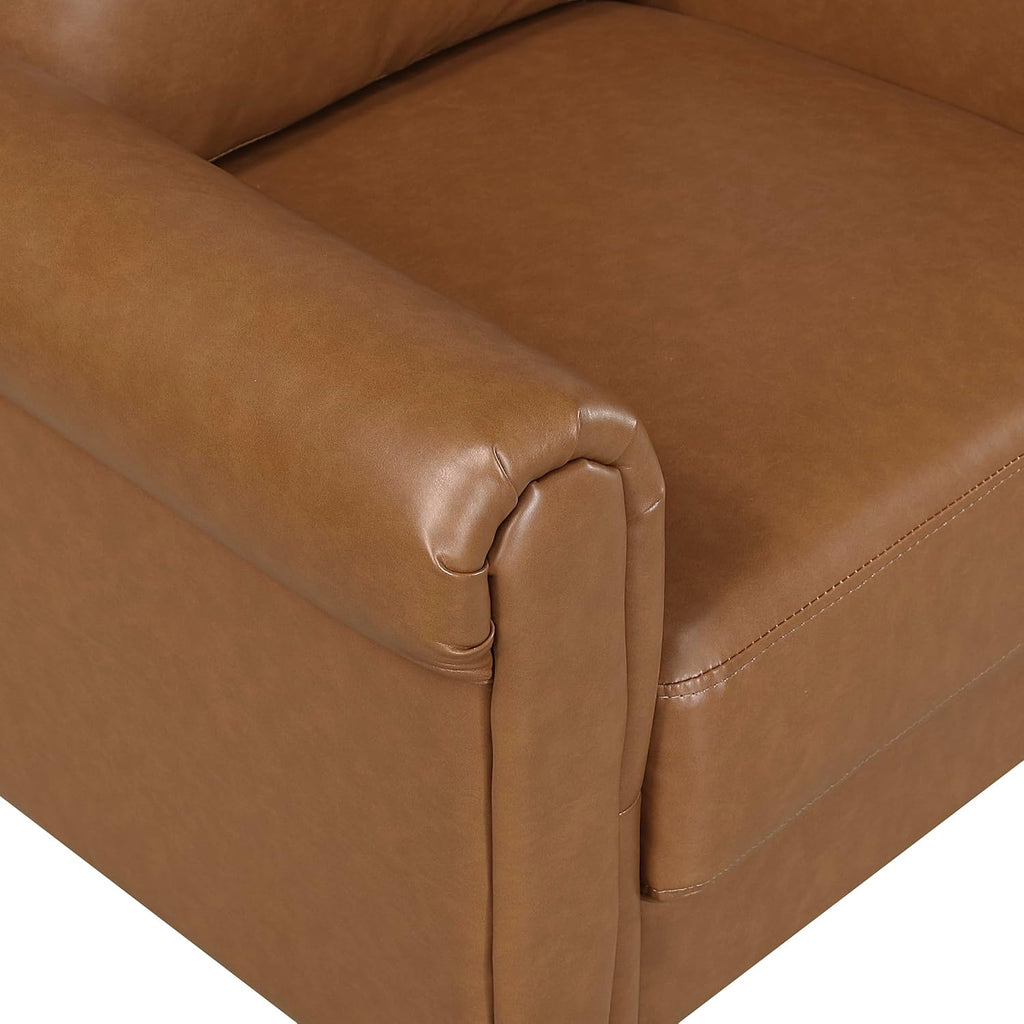 Lexicon 35' W Living Room Accent Chair, Faux Leather Upholstered Armchair with Rolled Armrest for Bedroom/Office/Waiting Room, Single Sofa Chair, Brown
