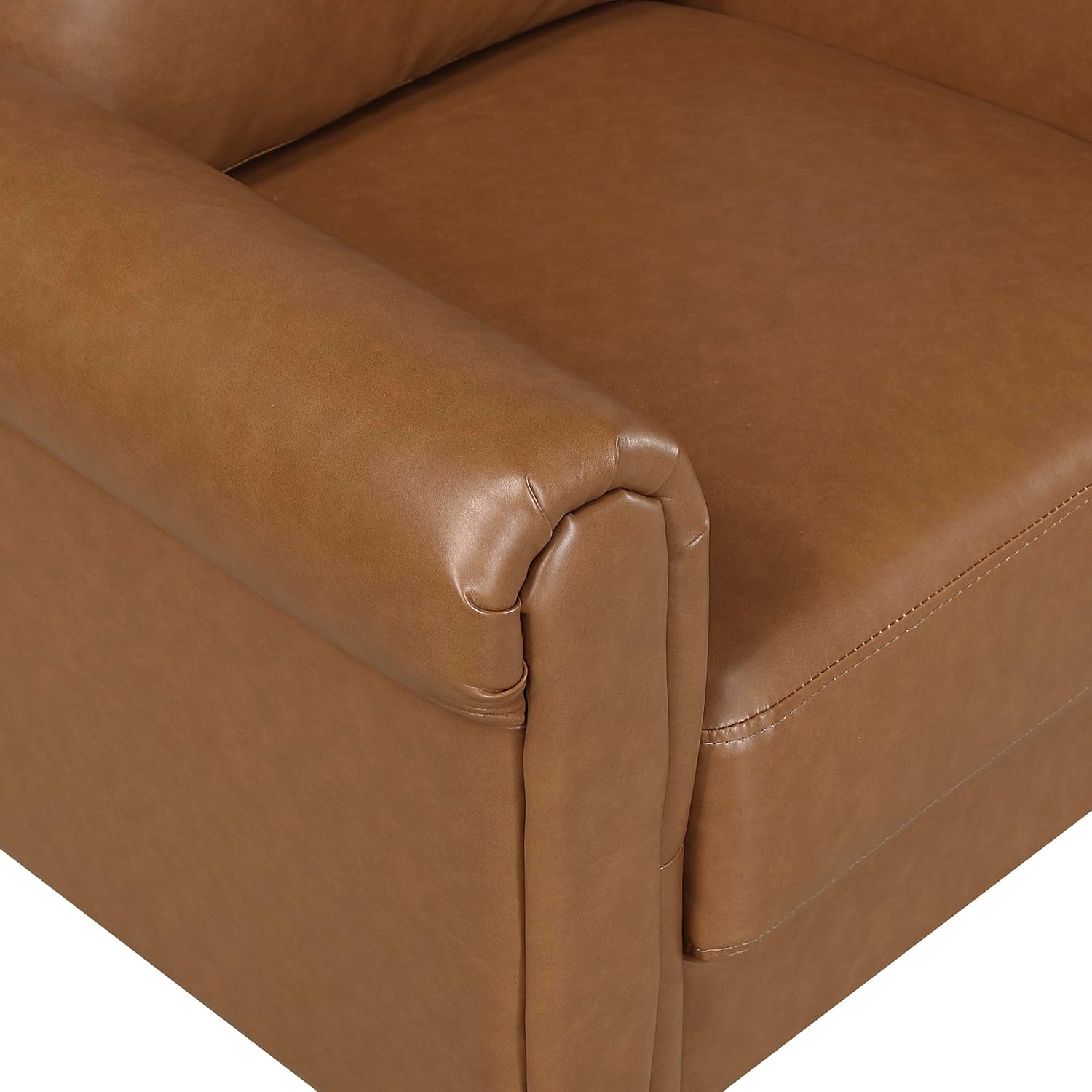 Lexicon 35' W Living Room Accent Chair, Faux Leather Upholstered Armchair with Rolled Armrest for Bedroom/Office/Waiting Room, Single Sofa Chair, Brown