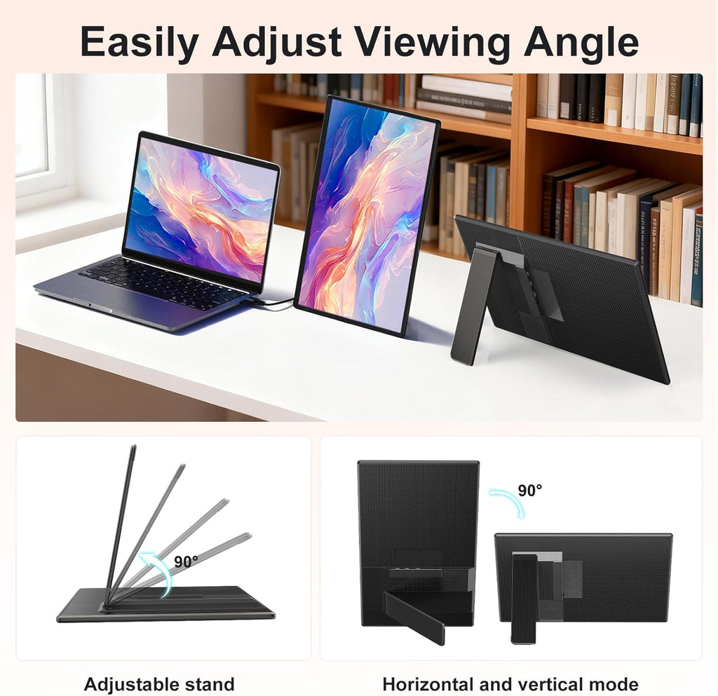 Portable Monitor 16' 1200P FHD Laptop Screen Extender, Horizontal Vertical Monitors with External Speakers, 100% sRGB Plug & Play Computer Gaming Travel Second Screen for Wins Mac Phone PS5 Xbox