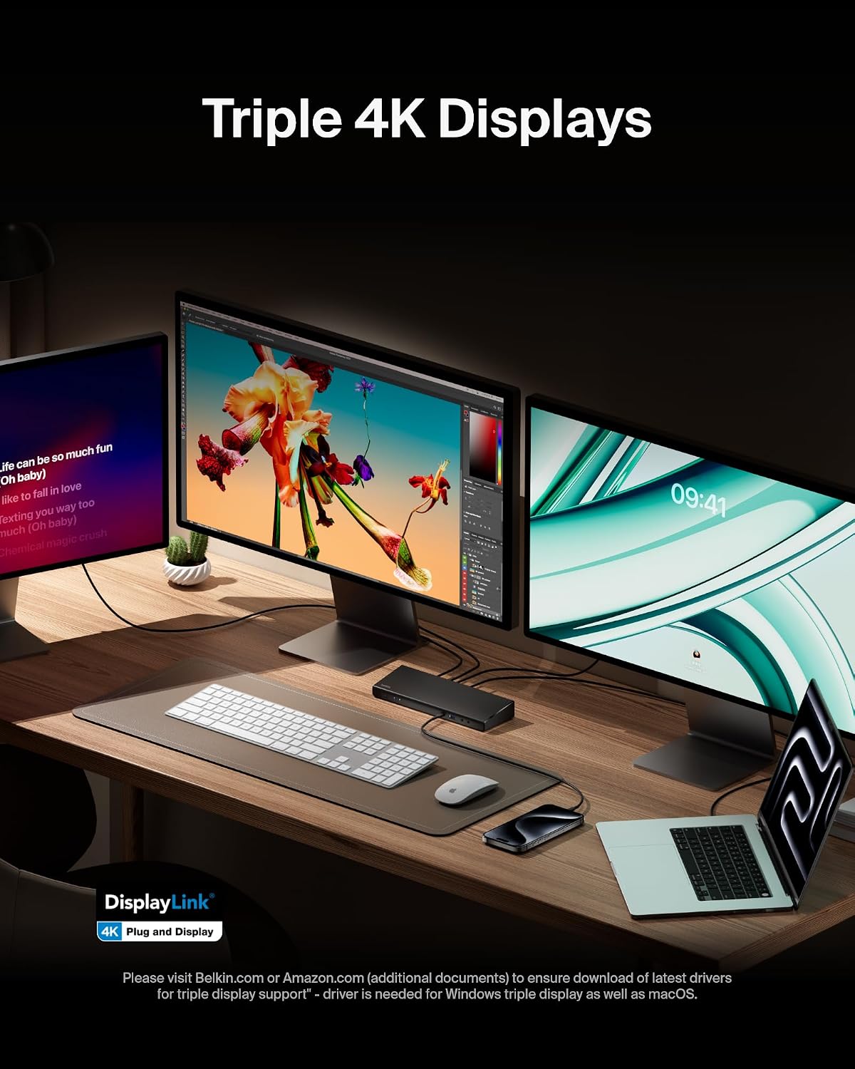 Belkin 15-in-1 Universal Triple Display DisplayLink Docking Station Hub w/ 3 HDMI Ports, 2 DisplayPorts for Triple 4K Display w/ 85W PD, 3.5mm Mic/Speaker, 1 USB-C, & 5 USB-A Ports, Black