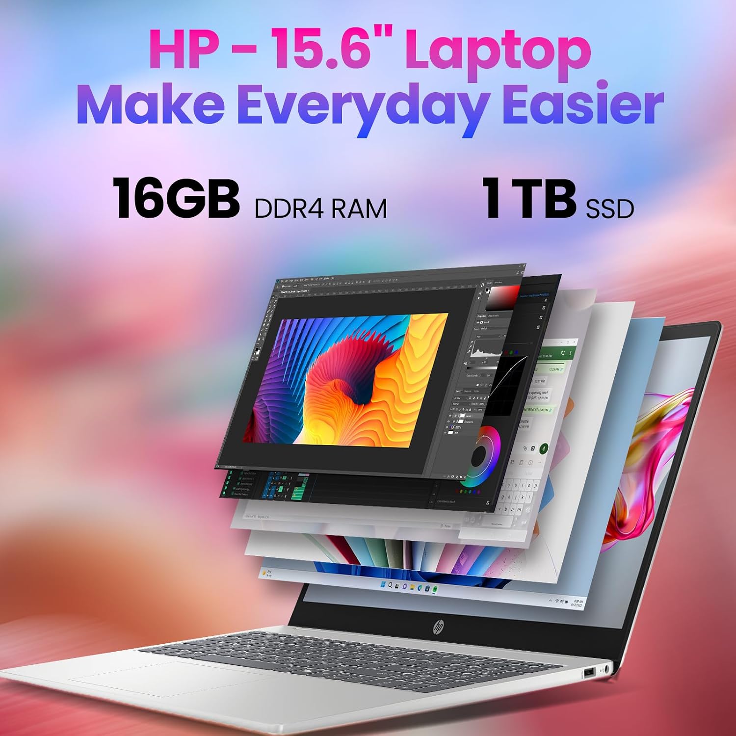 HP 2025 15.6' Touchscreen Laptop, 16GB RAM 1TB SSD Windows 11 Pro, 13th Gen Intel Core i3-1315U (Up to 4.5GHz), Wi-Fi 6, 15.6' LED, AI Copilot, Type-c with Patented KB Kit