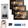Wired Apartment Video Intercom System,1080P HD Video Doorbell,Compatible with 3 Units 7-inch Touchscreen,Supports Motion Detection,Two-Way Audio,Tuya Smart Home