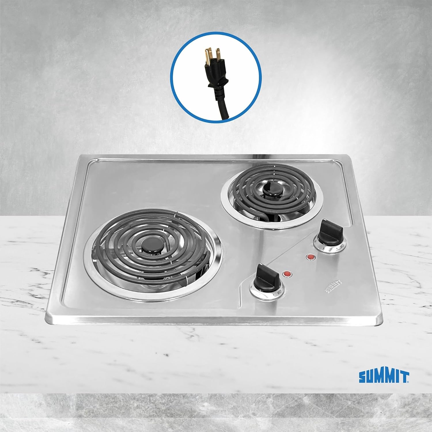 Summit 21' 2 Burner Electric Cooktop. 115 Volt Coil Electric Cooktop, ADA compliant, Stainless Steel- CR2B122