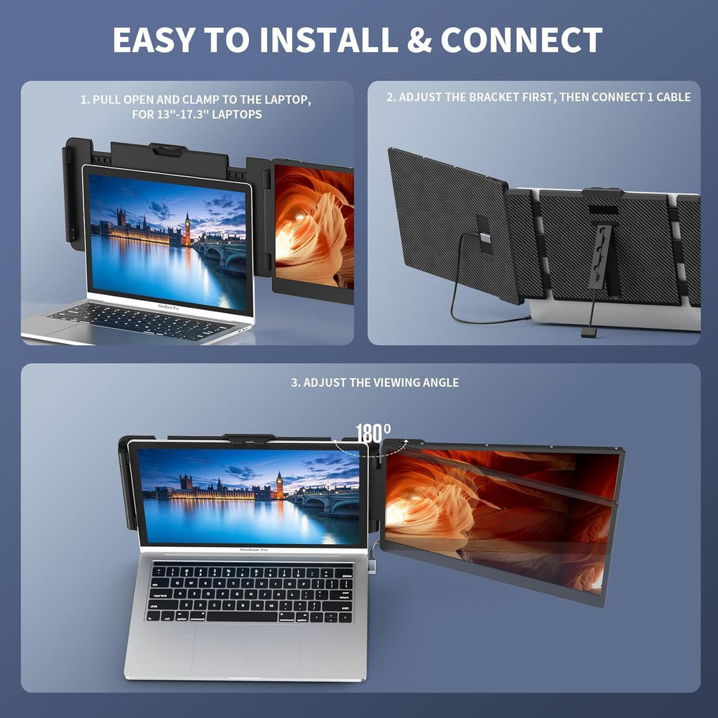 APILDELLA 14'' Laptop Screen Extender 1080P, Portable Dual Monitor Extender for Laptops - USB C and HDMI, Plug-Play for Dual Display on Mac and Windows, Fits 13''-16'' Laptops