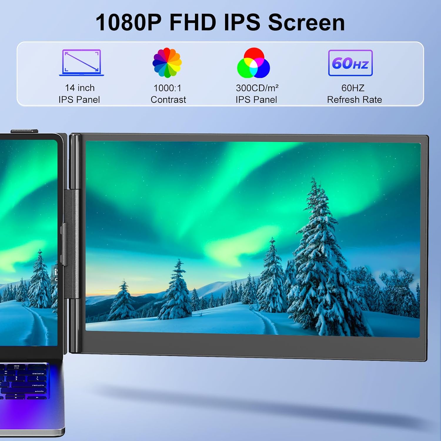 Laptop Screen Extender,14' FHD 1080P IPS Portable Monitor for Laptop,Ultra-Thin 0.17' & 1.3lbs Lightweight,Plug & Play Dual Screen for 13-17.3' Laptops,Compatible with Wins/Mac/Android/Switch/Chrome