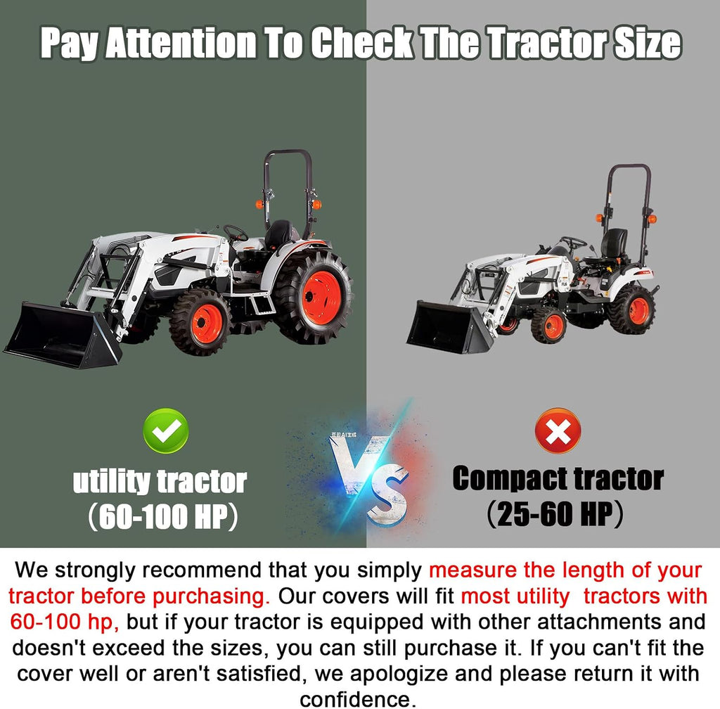 Waterproof Tractors Cover Fit Most Campact Utility Tractors with 60-100 HP, 600D Oxford Cloth Tractors Cover for Snow Rain Dust Protection, 185 L x 78 W x 98 H in